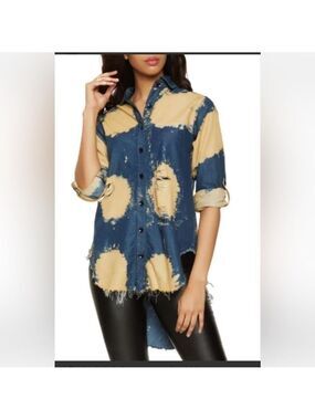 NEW THRILL Indie Grunge stone washed Distressed Western Oversized Top Sz Med